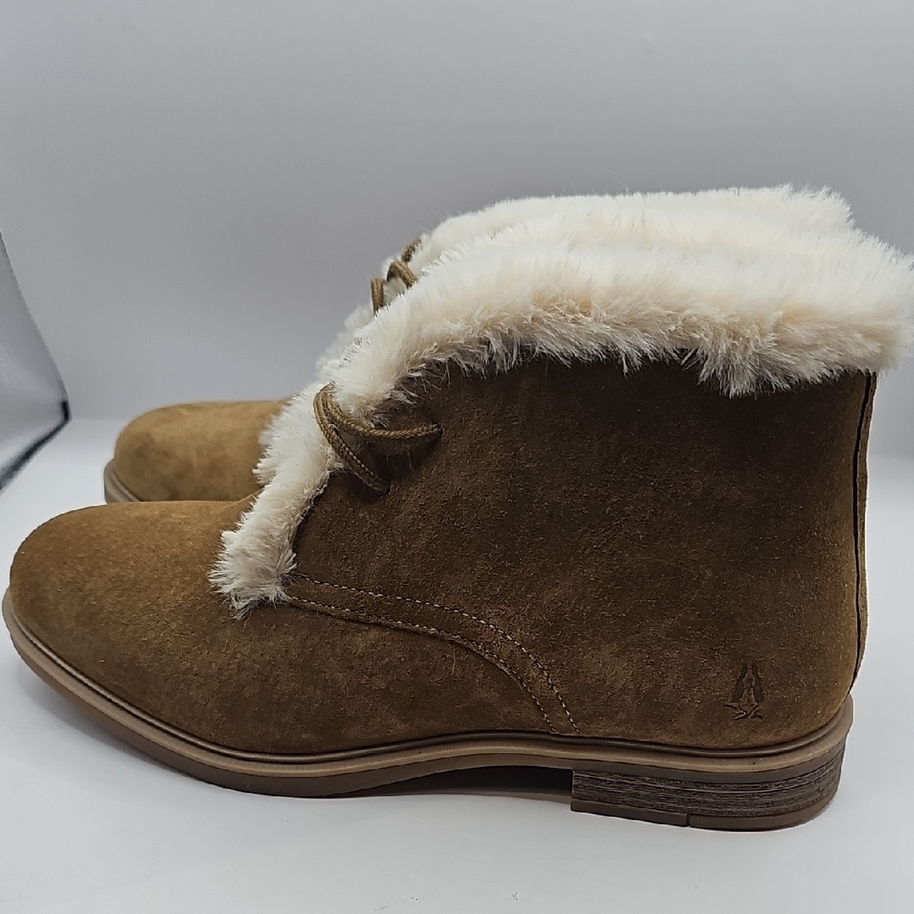 Hush Puppies Brown Suede Ankle Boots with Faux Fur Lining Size 6.5